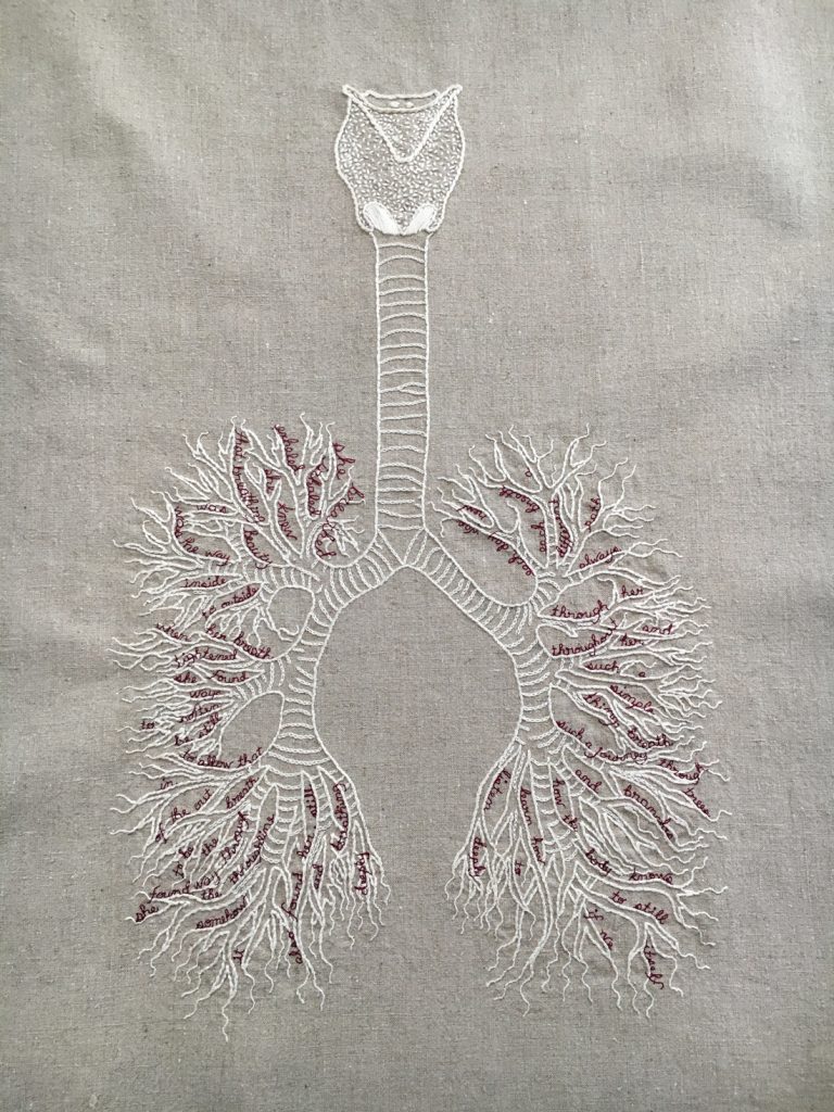 embroidered sciart of lungs