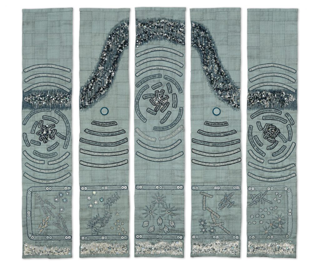 5 rectangular pieces of embroidered silk