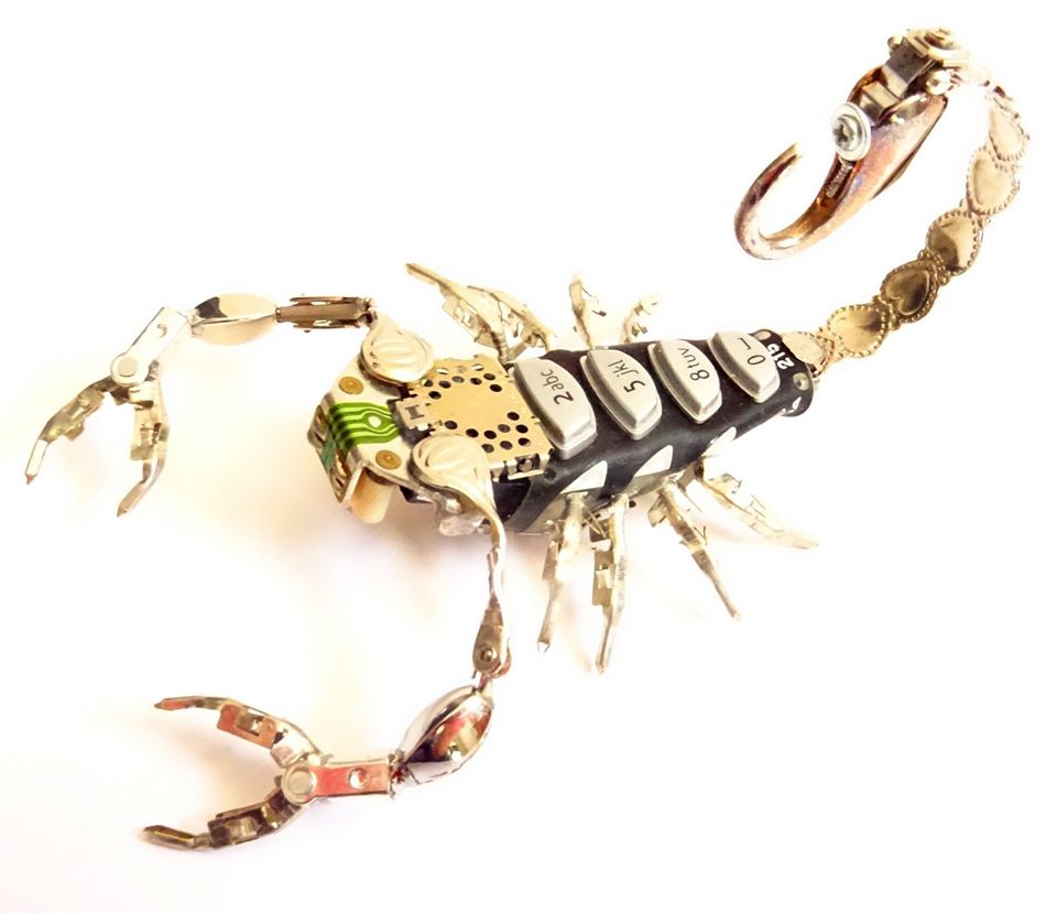 Scorpion with body made of old cell phone buttons.