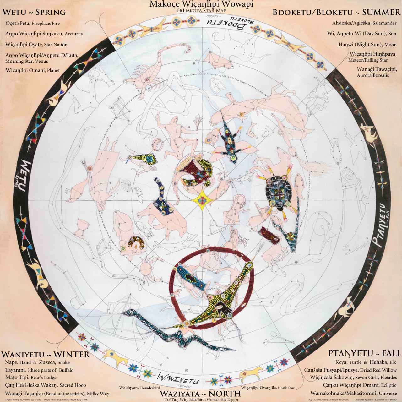 Circular map of the sky with stars and constellations