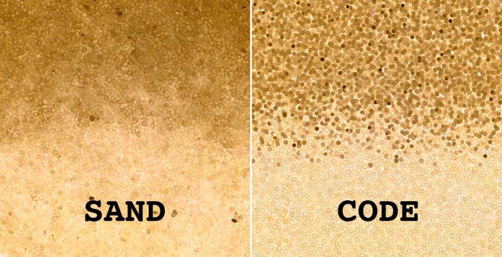 Comparison of sand in experiments on left versus Fernley's coded digital representation on right