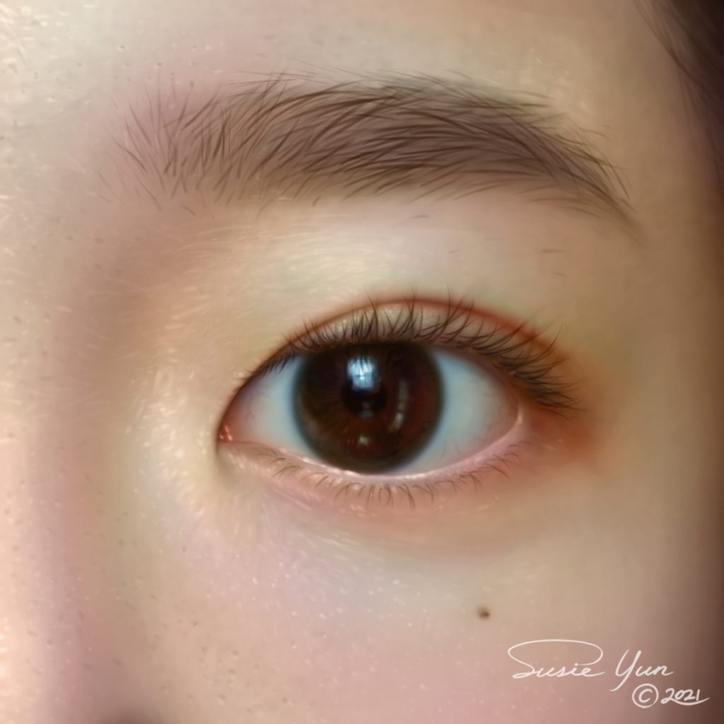 The image shows external eye which is a self-portrait of the artist Susie Yun. 