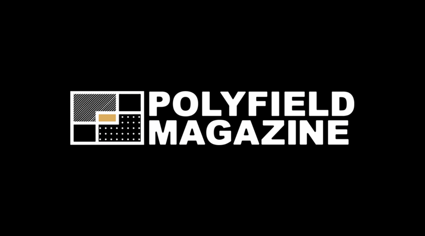 The logo for Polyfield Magazine (overlapping rectangles and white text on a black background)