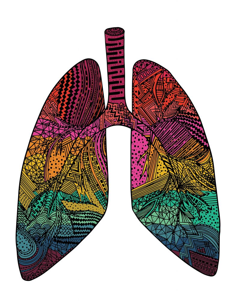 A image of lungs doodled with colours